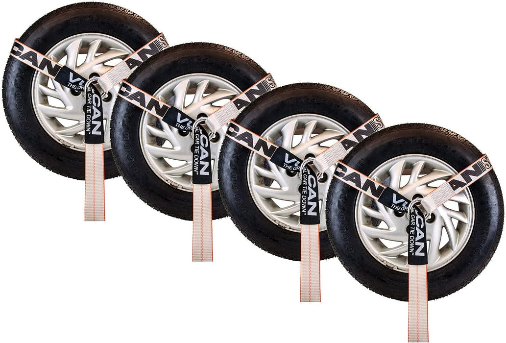 Wheel Dolly Tire Harness with Universal O-Ring - 2 Inch X 96 Inch - 4 Pack - High-Viz - 3,300 Pound Safe Working Load - Straps Only - Ratchets Sold Separately