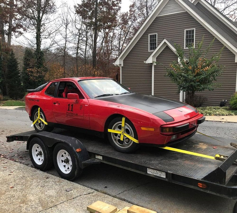 (4 Pack 2"X144" Car Tie down Straps W/Ratchet Snap Hooks & 33" over the Wheel Tire Straps - 3,333 LBS WLL Heavy Duty Tire Straps for Car Trailer - High Visibility Green Webbing