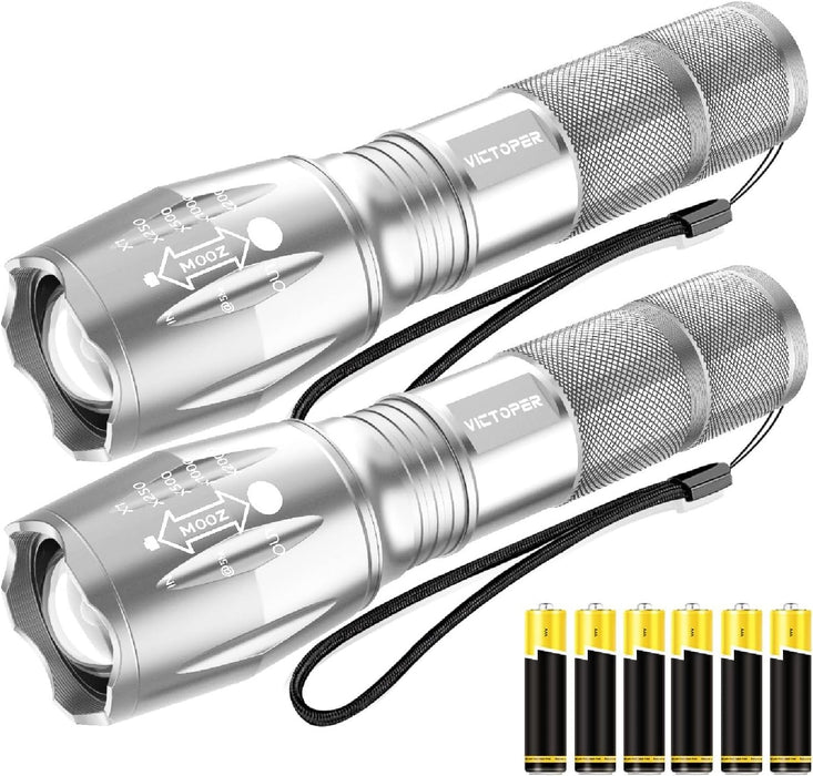 LED Flashlight 2 Pack, Bright Tactical Torch High Lumens with 5 Modes, Waterproof Zoomable Flash Light, Christmas Stocking Stuffers Gifts for Men, Hunting Camping Essentials Gear