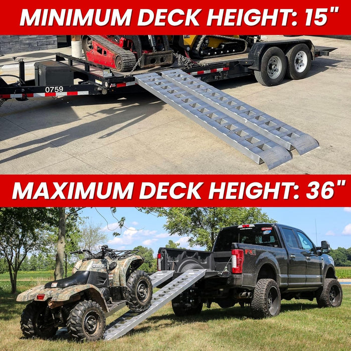 Heavy Duty Aluminum Loading Ramps - Set of 2, 8 Feet Long X 15 Inches Wide, 10000 Lbs Capacity, Hybrid Hook and Plate Ends, Serrated Cross Rungs for Maximum Traction