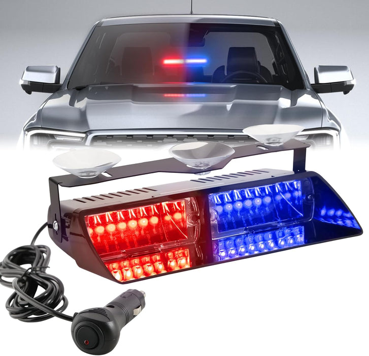 Amber/White LED Dash Emergency Strobe Light for Trucks Vehicles, 16 Leds 12V Interior Windshield Visor Deck Hazard Flashing Safety Warning Lights Bar for Police Firefighter Law Enforcement