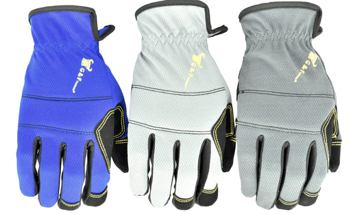 G & F Products unisex utility work gloves in black, grey, and blue, X-Large size, three pairs in a value pack.