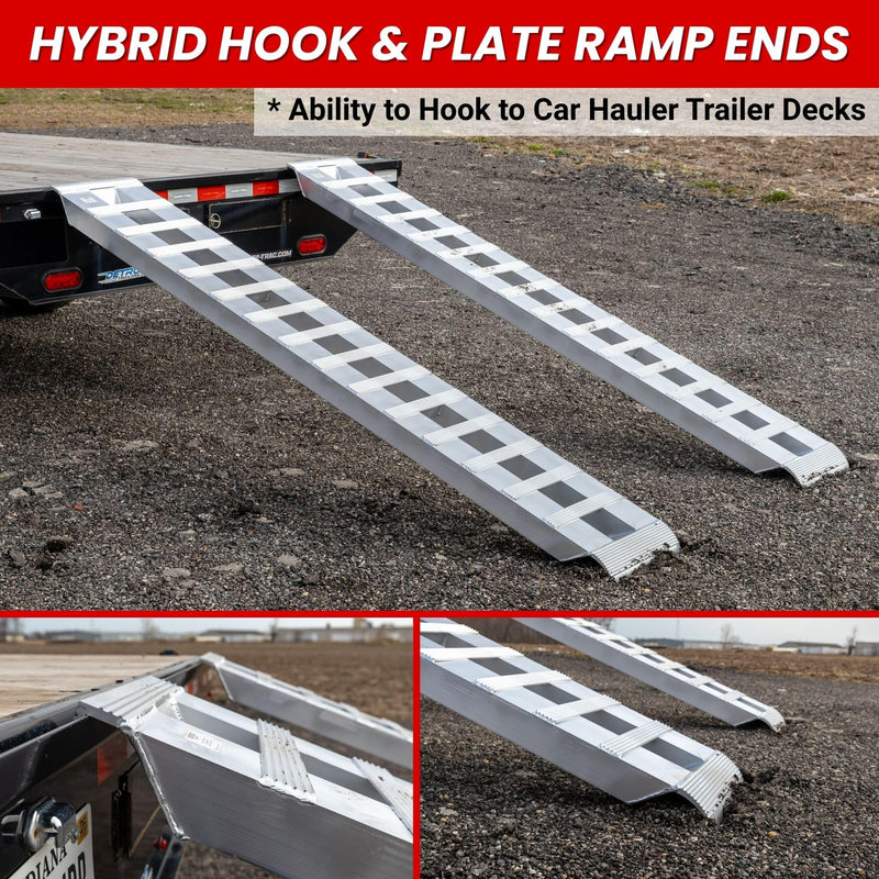 GEN-Y Hitch Heavy Duty Aluminum Loading Ramps - Set of 2, 6 Foot Long x 14 Inches Wide, 6000 lbs Capacity, Hybrid Hook and Plate Ends, Serrated Cross Rungs for Maximum Traction