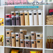 Vtopmart 24-piece black airtight plastic food storage containers with lids, includes labels for cereal, dry food, flour, and sugar.