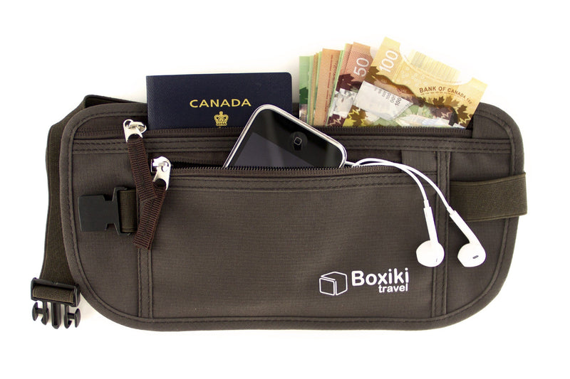 Money Belt for Travel with RFID Blocking Technology - Hidden Travel Money Pouch for Cash, Credit Cards, Passport, and Travel Valuables - Secure Water Resistant Money Belt for Men and Women (Brown)
