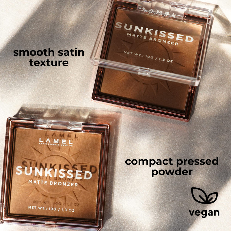 LAMEL Sunkissed Matte Bronzer Face Powder - Non-Shimmer, Long Lasting, Non-Greasy Bronzing Organic Makeup Formula - Matte Finish - Natural Tan Skin - N. 401-0.35oz. - Durrett Recovery