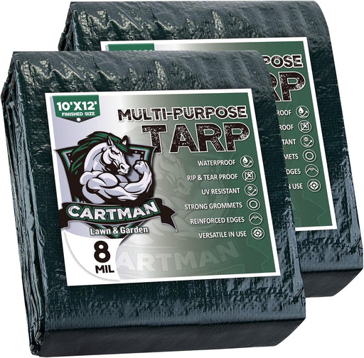 Finished Size 8X10 Feet Waterproof Green Tarp 8 Mil Thick, Multipurpose Protective Cover for Emergency Rain Shelter Camping Tarpaulin