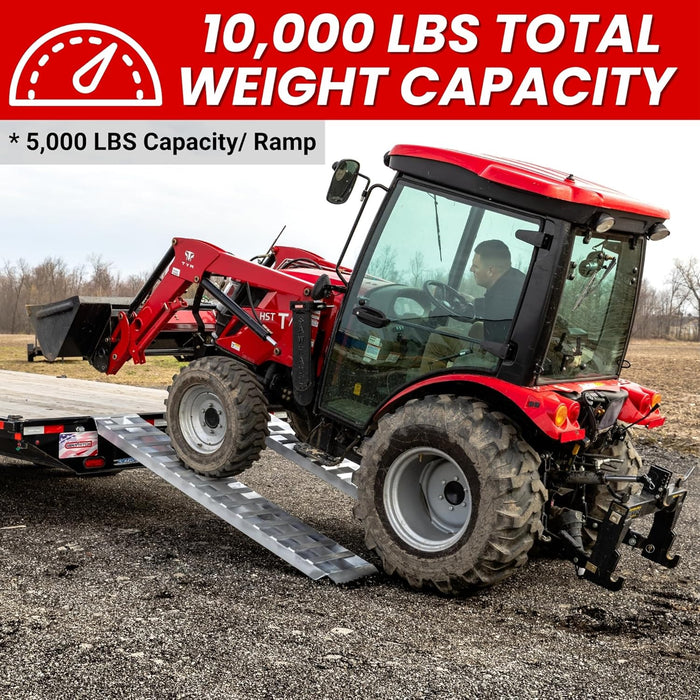 Heavy Duty Aluminum Loading Ramps - Set of 2, 8 Feet Long X 15 Inches Wide, 10000 Lbs Capacity, Hybrid Hook and Plate Ends, Serrated Cross Rungs for Maximum Traction