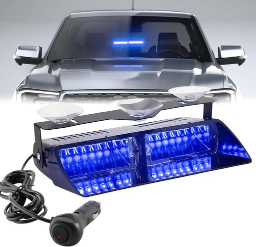 Amber/White LED Dash Emergency Strobe Light for Trucks Vehicles, 16 Leds 12V Interior Windshield Visor Deck Hazard Flashing Safety Warning Lights Bar for Police Firefighter Law Enforcement