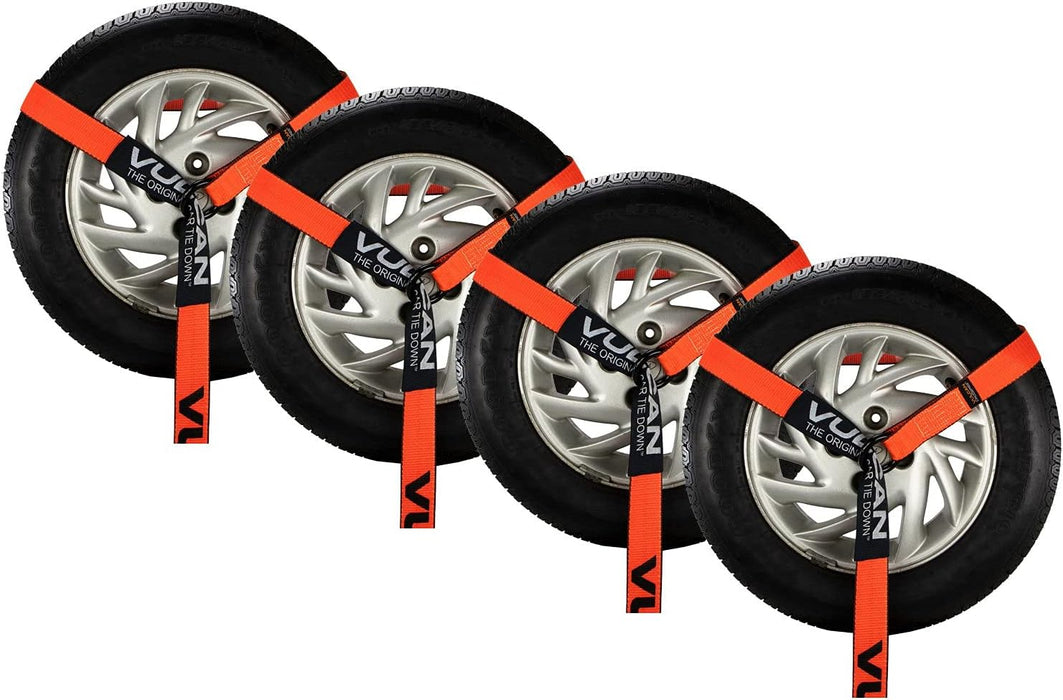 Wheel Dolly Tire Harness with Universal O-Ring - 2 Inch X 96 Inch - 4 Pack - High-Viz - 3,300 Pound Safe Working Load - Straps Only - Ratchets Sold Separately