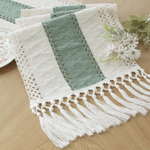 Boho Table Runner for Summer Home Decor with Tassels 72 Inches Long Farmhouse Rustic Table Runner Macrame Burlap Table Decoration for Living Room Bridal Shower(12X72 Inches)