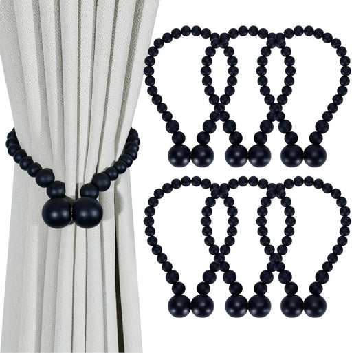 Magnetic Curtain Tiebacks, Curtain Tie Backs for Curtains 2 Pack, Wood Bead Curtain Tiebacks, Curtain Holders for Boho Bedroom Decor, Baby Nursery Decor, Farmhouse Decor