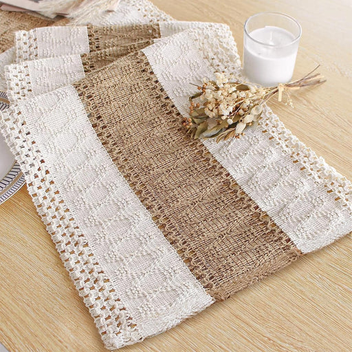 Boho Table Runner for Summer Home Decor with Tassels 72 Inches Long Farmhouse Rustic Table Runner Macrame Burlap Table Decoration for Living Room Bridal Shower(12X72 Inches)