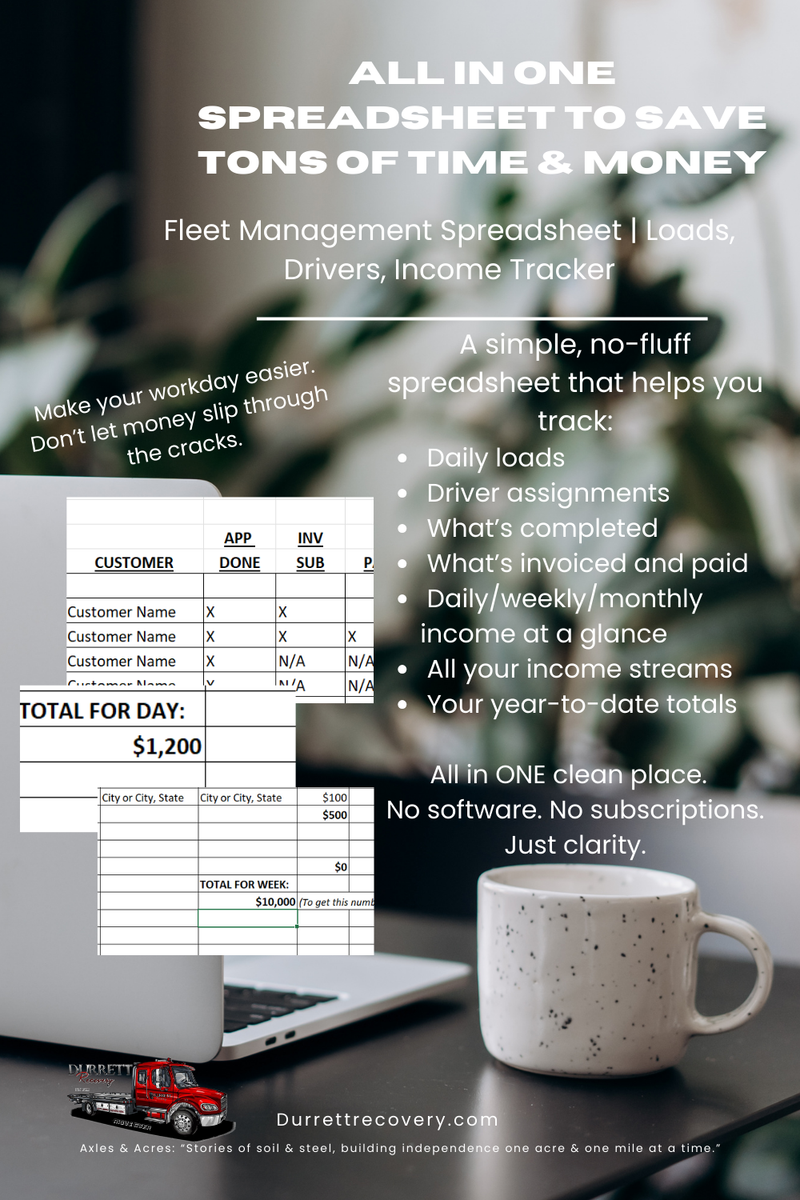 Daily Driver & Transport Log Spreadsheet – Simple Fleet Tracking for Small Tow & Transport Businesses