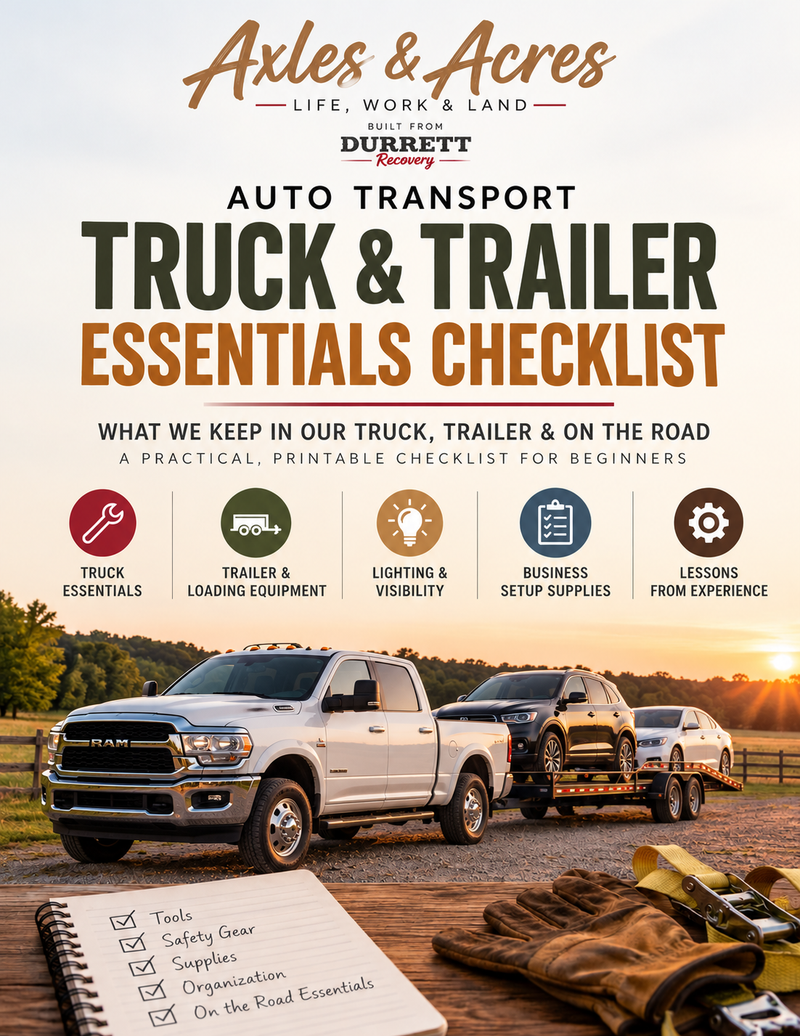 Durrett Recovery free auto transport truck and trailer essentials checklist, featuring key items for safe vehicle shipping.