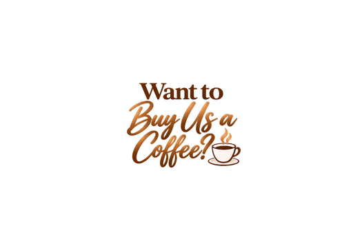 DonateMate "Want to Buy Us a Coffee" donation logo featuring a coffee cup graphic and donation message.