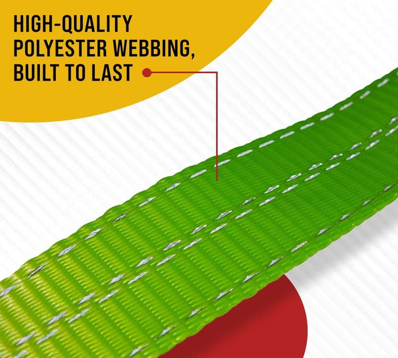 (4 Pack 2"X144" Car Tie down Straps W/Ratchet Snap Hooks & 33" over the Wheel Tire Straps - 3,333 LBS WLL Heavy Duty Tire Straps for Car Trailer - High Visibility Green Webbing