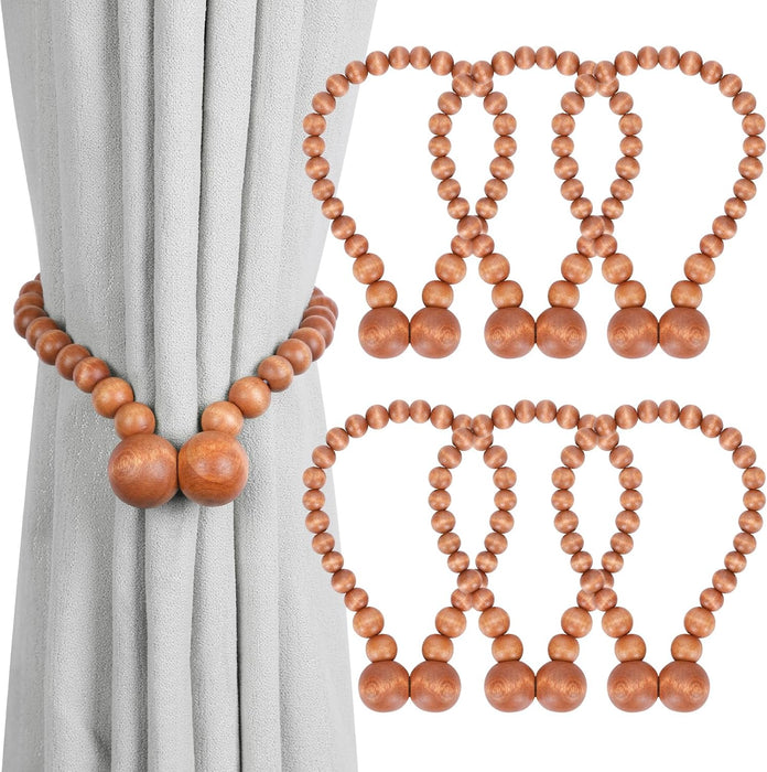 Magnetic Curtain Tiebacks, Curtain Tie Backs for Curtains 2 Pack, Wood Bead Curtain Tiebacks, Curtain Holders for Boho Bedroom Decor, Baby Nursery Decor, Farmhouse Decor