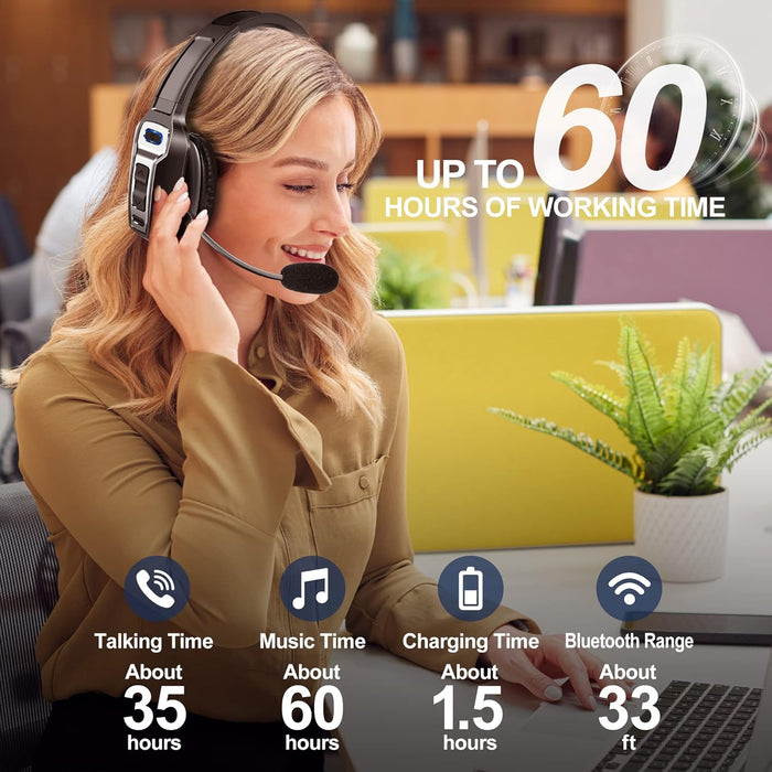 Trucker Bluetooth Headset, V5.2 Wireless Headset with Upgraded Microphone AI Noise Canceling, on Ear Bluetooth Headphone with Mute for Driver Office Call Center