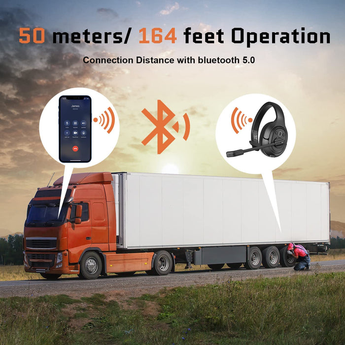 Noise Cancelling Trucker Bluetooth Headset with Microphone Wireless Ai-Powered ENC Headphones, 99Ft Long Range, 30H of Talk Time, All-Day Comfort on Ear Headsets Mute Button