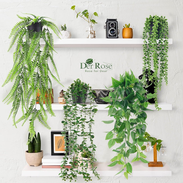 4Pcs Fake Plants Hanging Artificial Ivy Vine Faux Eucalyptus Hanging Plants, Boston Fern, String of Pearls for Living Room Bedroom Boho Wall Shelf Indoor Outdoor Decor
