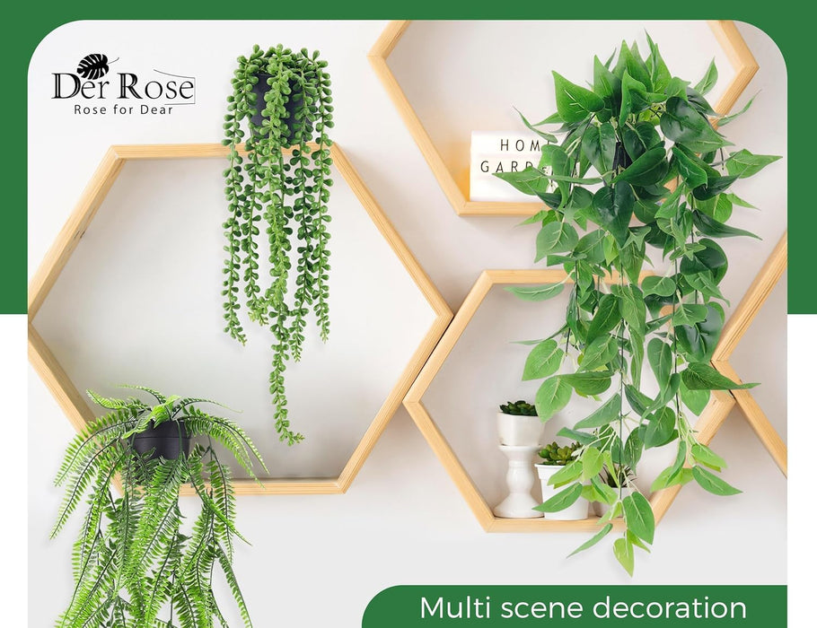 4Pcs Fake Plants Hanging Artificial Ivy Vine Faux Eucalyptus Hanging Plants, Boston Fern, String of Pearls for Living Room Bedroom Boho Wall Shelf Indoor Outdoor Decor
