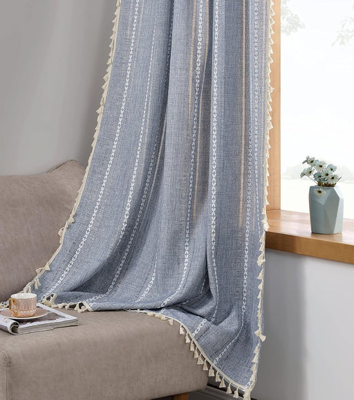 Tan Rustic Farmhouse Linen Kitchen Curtains 36 Inch Length Country Cottage Vintage Chic Tassel Short Cafe Curtains for Small Windows
