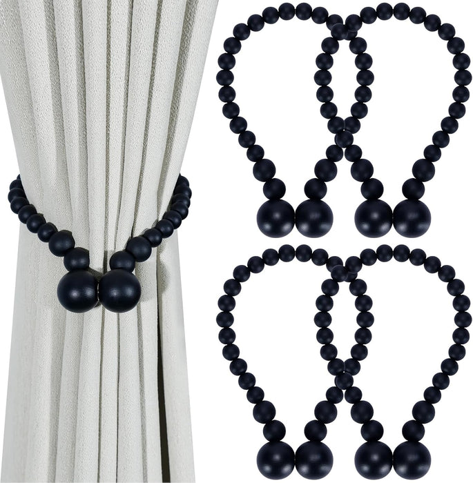 Magnetic Curtain Tiebacks, Curtain Tie Backs for Curtains 2 Pack, Wood Bead Curtain Tiebacks, Curtain Holders for Boho Bedroom Decor, Baby Nursery Decor, Farmhouse Decor