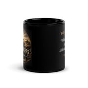 Black glossy Durrett Recovery "Work With All Your Heart" mug with 11 oz capacity, front view showing text design.