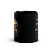 Black glossy Durrett Recovery "Work With All Your Heart" mug featuring a front view, 11 oz capacity.