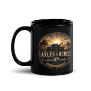 Black glossy Durrett Recovery "Work With All Your Heart" mug with a left-side handle, 11 oz capacity, and a sleek finish.