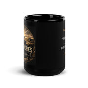 Black glossy Durrett Recovery "Work With All Your Heart" mug, 15 oz ceramic mug with front view.
