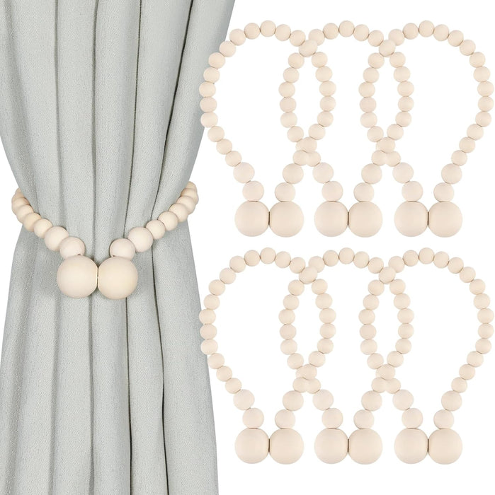 Magnetic Curtain Tiebacks, Curtain Tie Backs for Curtains 2 Pack, Wood Bead Curtain Tiebacks, Curtain Holders for Boho Bedroom Decor, Baby Nursery Decor, Farmhouse Decor
