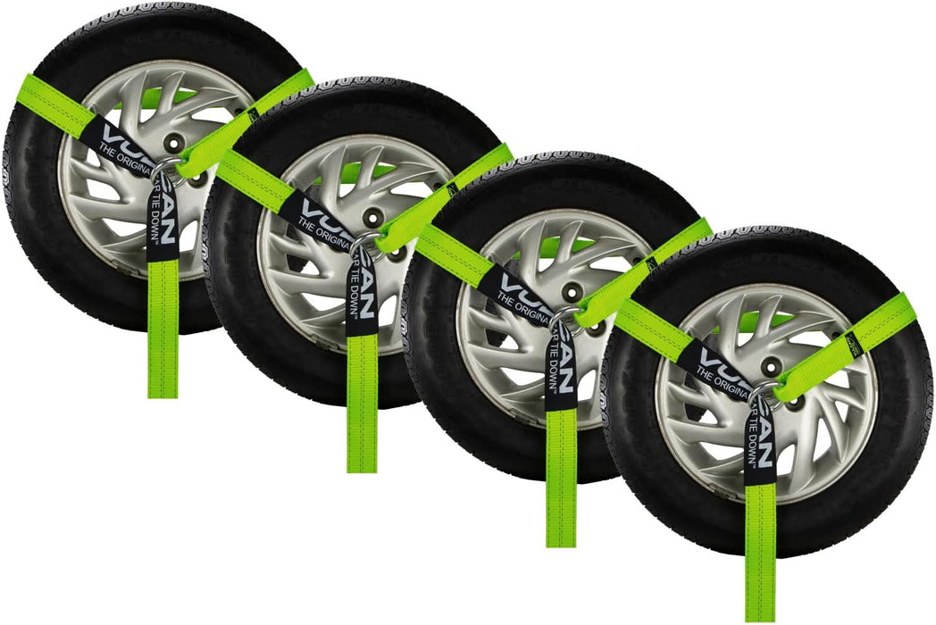 Wheel Dolly Tire Harness with Universal O-Ring - 2 Inch X 96 Inch - 4 Pack - High-Viz - 3,300 Pound Safe Working Load - Straps Only - Ratchets Sold Separately