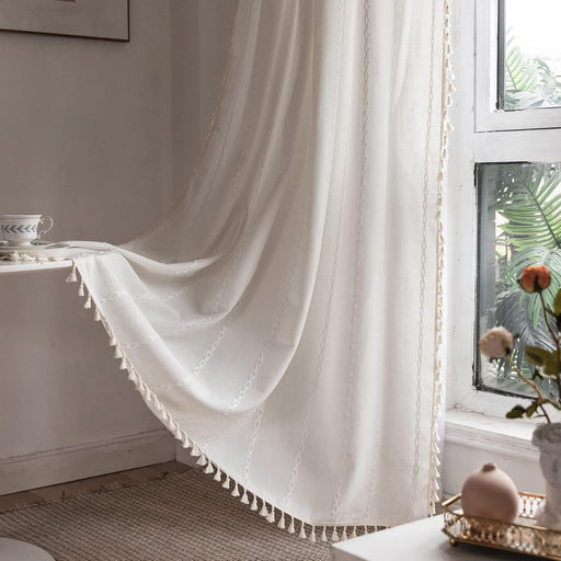Tan Rustic Farmhouse Linen Kitchen Curtains 36 Inch Length Country Cottage Vintage Chic Tassel Short Cafe Curtains for Small Windows