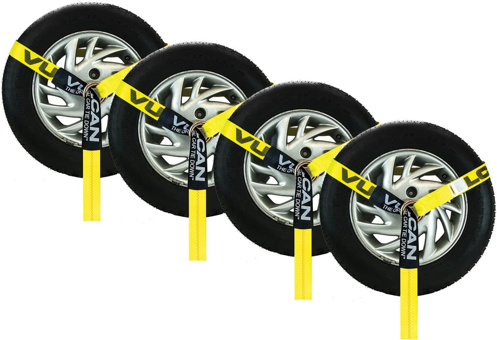 Wheel Dolly Tire Harness with Universal O-Ring - 2 Inch X 96 Inch - 4 Pack - High-Viz - 3,300 Pound Safe Working Load - Straps Only - Ratchets Sold Separately