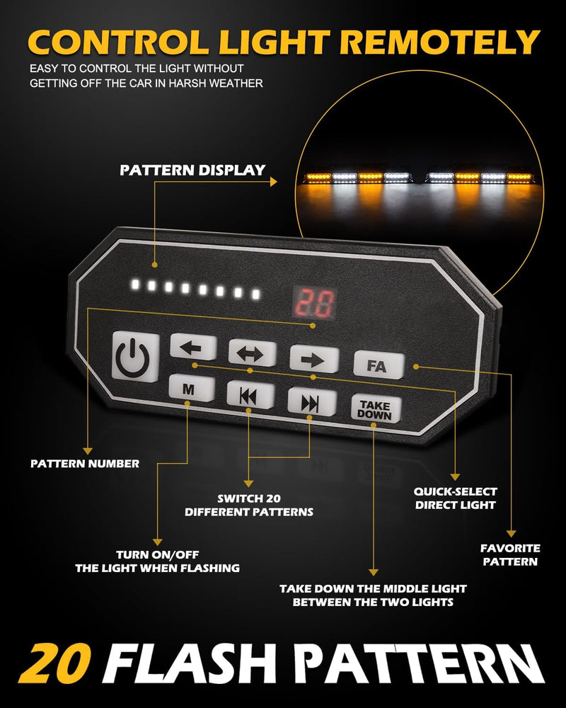 "Emergency Dash Strobe Lights: 2X16.8 Inch Amber White Security Light Bar with Controller"