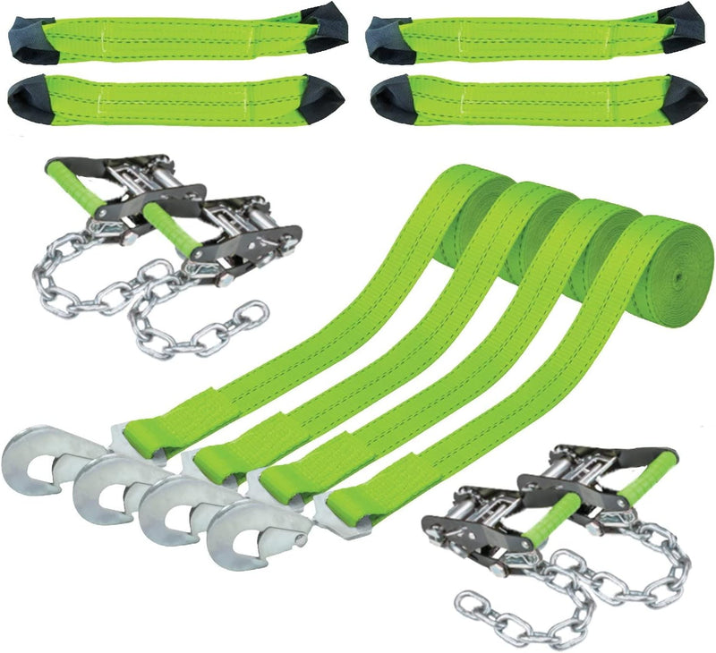8-Point Roll Back Vehicle Tie down Kit with Chain Tails on Both Ends - Set of 4 - Proseries