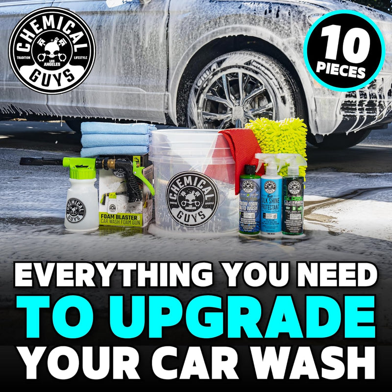 HOL148 10-Piece Arsenal Builder Car Wash Kit with Foam Gun, Bucket, (4) Towels, Wash Mitt and (3) 16 Oz. Car Cleaning Chemicals (Works W/Garden Hose) – 2024 Version