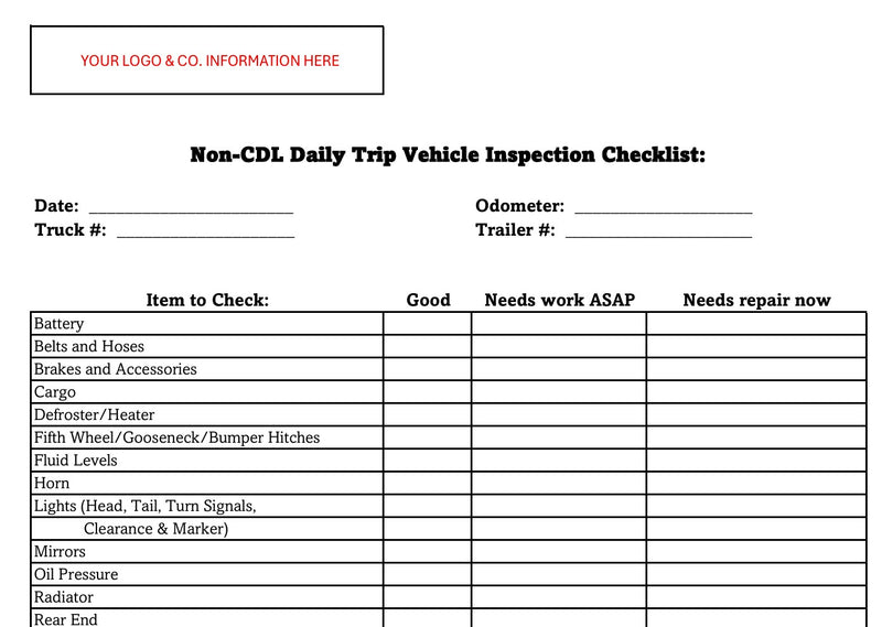 Free Non CDL Trip Inspection Checklist-Click Link Below in Blue - Durrett Recovery