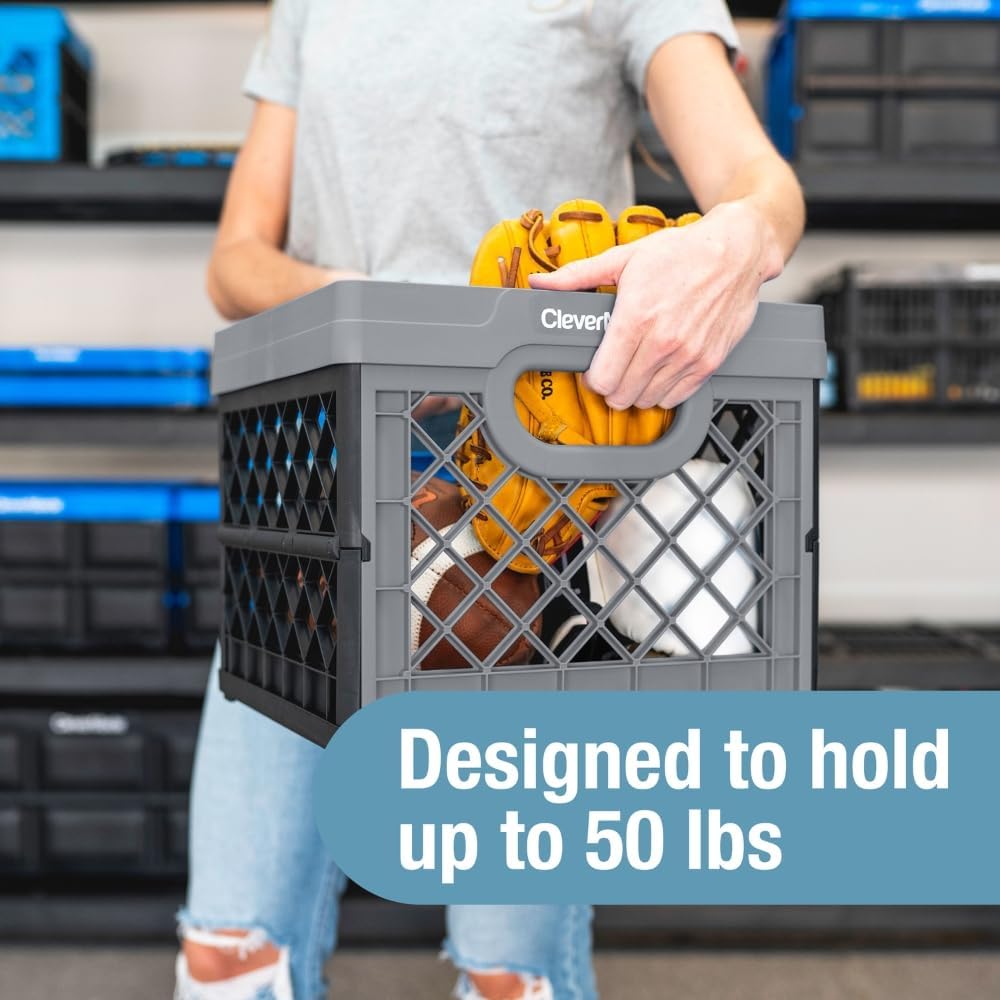 Collapsible Milk Crate, Obsidian, 1PK - 25L (6 Gal) Stackable Storage Bins, Holds 50Lbs per Bin - Clevercrates Are Heavy Duty, Plastic Collapsible Storage Crate for Multi Purposes