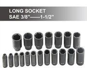 19Pcs 1/2" Impact Socket Set, 6-Point Deep Socket, Cr-V Steel, 3/8 Inch - 1-1/2 Inch