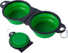 Collapsible Dog Dual Bowls Reinforced Rim 180 Degrees Flip over Foldable Double Bowl with Lock Clips More Stable Dog Travel Bowls Pet Food Water Feeder (Blue)