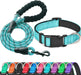 Reflective Dog Collar Padded with Soft Neoprene Breathable Adjustable Nylon Dog Collars for Small Medium Large Dogs (Medium (Pack of 1), Blue Collar+Leash)