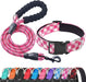 Reflective Dog Collar Padded with Soft Neoprene Breathable Adjustable Nylon Dog Collars for Small Medium Large Dogs (Medium (Pack of 1), Blue Collar+Leash)