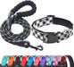 Reflective Dog Collar Padded with Soft Neoprene Breathable Adjustable Nylon Dog Collars for Small Medium Large Dogs (Medium (Pack of 1), Blue Collar+Leash)