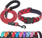 Reflective Dog Collar Padded with Soft Neoprene Breathable Adjustable Nylon Dog Collars for Small Medium Large Dogs (Medium (Pack of 1), Blue Collar+Leash)