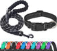 Reflective Dog Collar Padded with Soft Neoprene Breathable Adjustable Nylon Dog Collars for Small Medium Large Dogs (Medium (Pack of 1), Blue Collar+Leash)