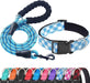 Reflective Dog Collar Padded with Soft Neoprene Breathable Adjustable Nylon Dog Collars for Small Medium Large Dogs (Medium (Pack of 1), Blue Collar+Leash)