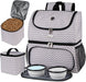 Pet Travel Bag, Double-Layer Pet Supplies Backpack (For All Pet Travel Supplies), Pet Travel Backpack with 2 Silicone Collapsible Bowls and 2 Food Baskets Grey